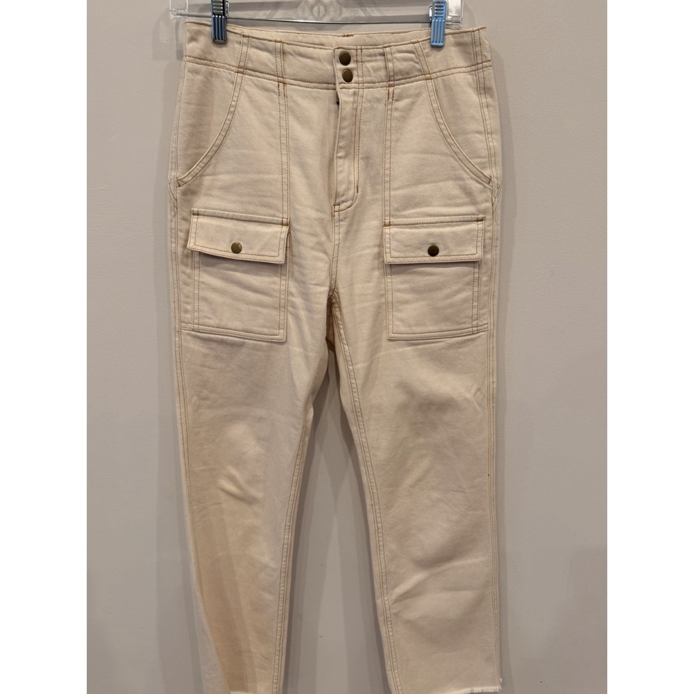 Pilcro Anthropologie Cream Cargo Jeans Size 27 High Rise Utility